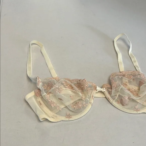 VINTAGE RALPH LAUREN SHEER NUDE UNLINED UNDERWIRE FLORAL LACE BRA SIZE 38C - Picture 2 of 13